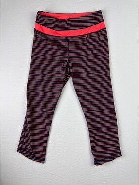 Kyodan Women's Capri Leggings with Striped Pattern and Coral Waistband, Size P/S